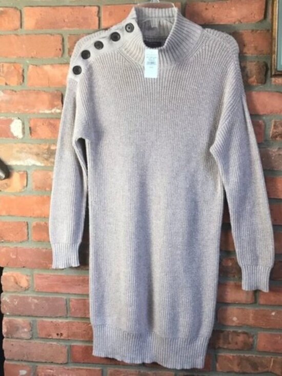 American Eagle NEW AE Sweater Dress Cowl Button Ribbed Mock Neck Wool Cotton S - Picture 1 of 14